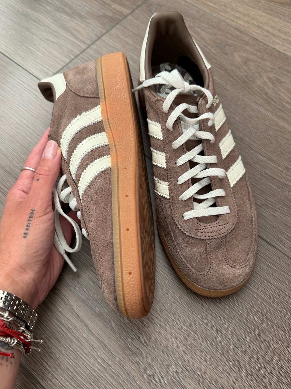 adidas Women’s Spezial Sneakers in Brown with Cream Stripes - Picture 2 of 5